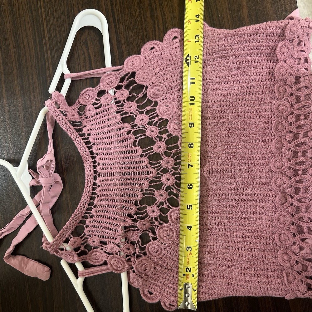Made in Italy Crochet Halter Maxi Dress M Pink Boho Festival Cotton Dress - Picture 6 of 8